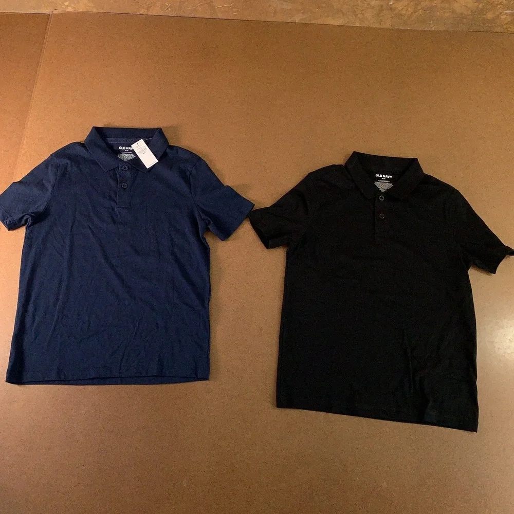 Old Navy Boys Medium (8) Black Blue School Uniform Jersey Polo Shirt 2 Pack NWT